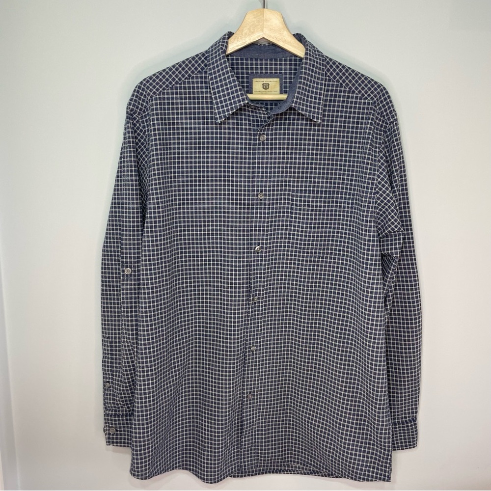 HAGGAR HERITAGE COLLECTION Men's Long Sleeve Dress Shirt, size Large, Blue Check